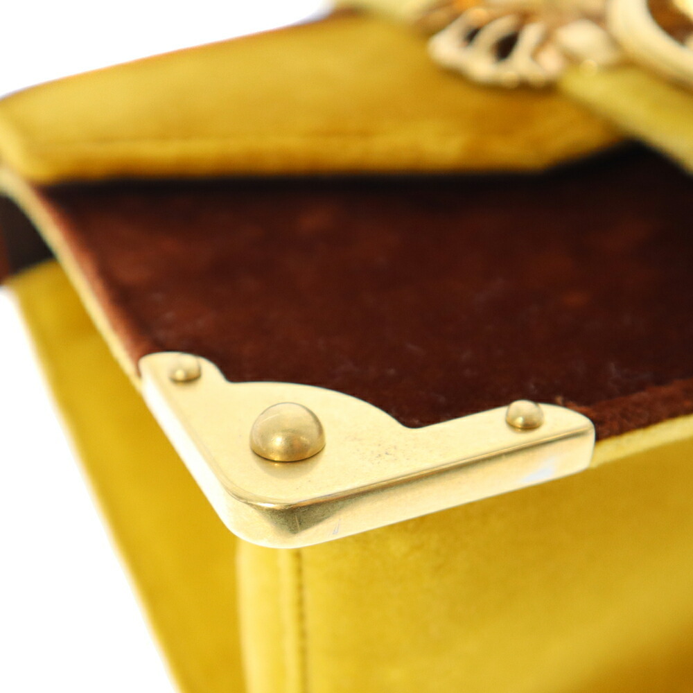 Prada Chain Shoulder Bag Velvet Yellow Brown - Picture 7 of 9